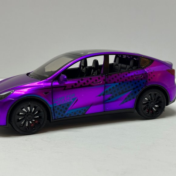 1:24 Tesla Model Y Diecast With Headlight & Taillight LED Purple Game for PEACE - Picture 5 of 9